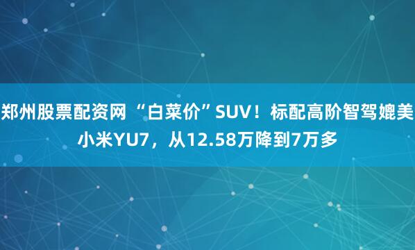 郑州股票配资网 “白菜价”SUV！标配高阶智驾媲美小米YU7，从12.58万降到7万多